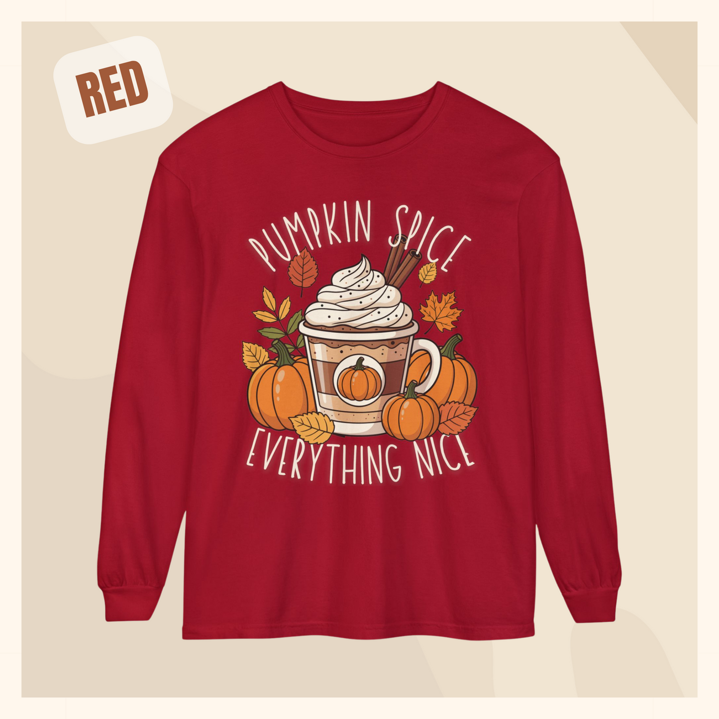 fall long sleeve pumpkin spice coffee autumn hotsweettees free shipping gift birthday women long sleeve fall long sleeve shirt cotton long sleeve comfort colors orange fall leaves pumpkins 
