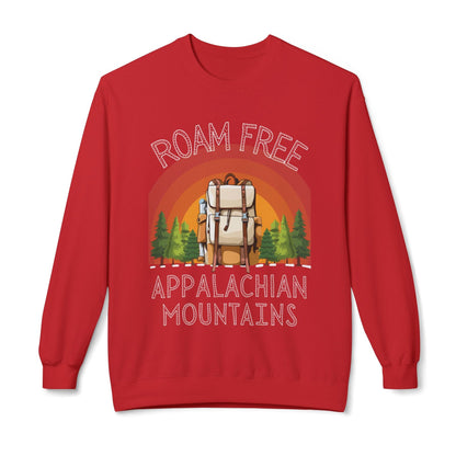 Roam free Appalachian mountains soft pullover sweater unisex red hiking sweater mountain lovers gift hot sweet tees Christmas gift for hikers birthday gift for trail hikers north Georgia mountains themed sweater trail hiking lovers pullover