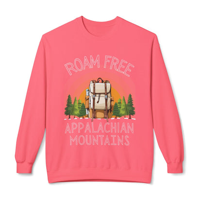 Roam free Appalachian mountains soft pullover sweater pink unisex hiking sweater mountain lovers gift hot sweet tees Christmas gift for hikers birthday gift for trail hikers north Georgia mountains themed sweater trail hiking lovers pullover