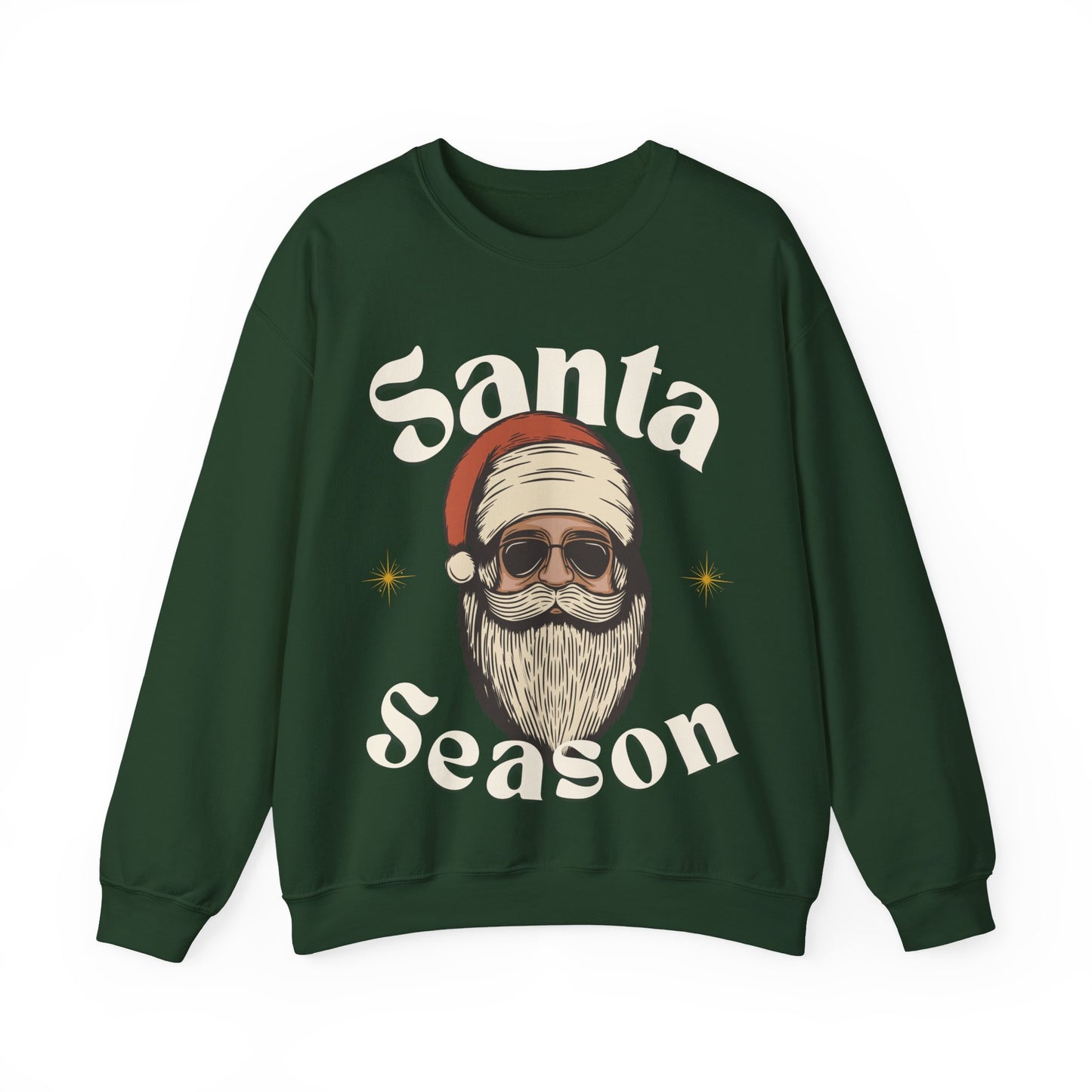 Santa Season Christmas pullover sweater Santa with sunglasses cool guy Santa hotsweettees Gildan sweater cotton cozy winter sweater womens gift for her free shipping holiday gear holiday gift made easy