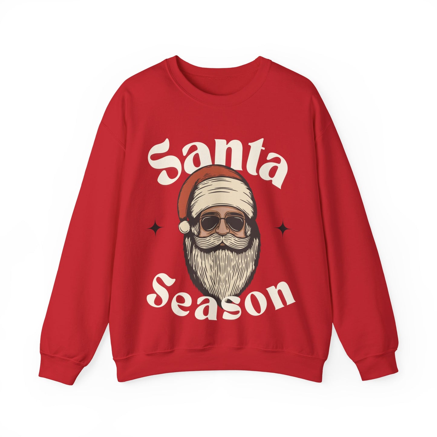 Santa Season Christmas pullover sweater Santa with sunglasses cool guy Santa hotsweettees Gildan sweater cotton cozy winter sweater womens gift for her free shipping holiday gear holiday gift made easy