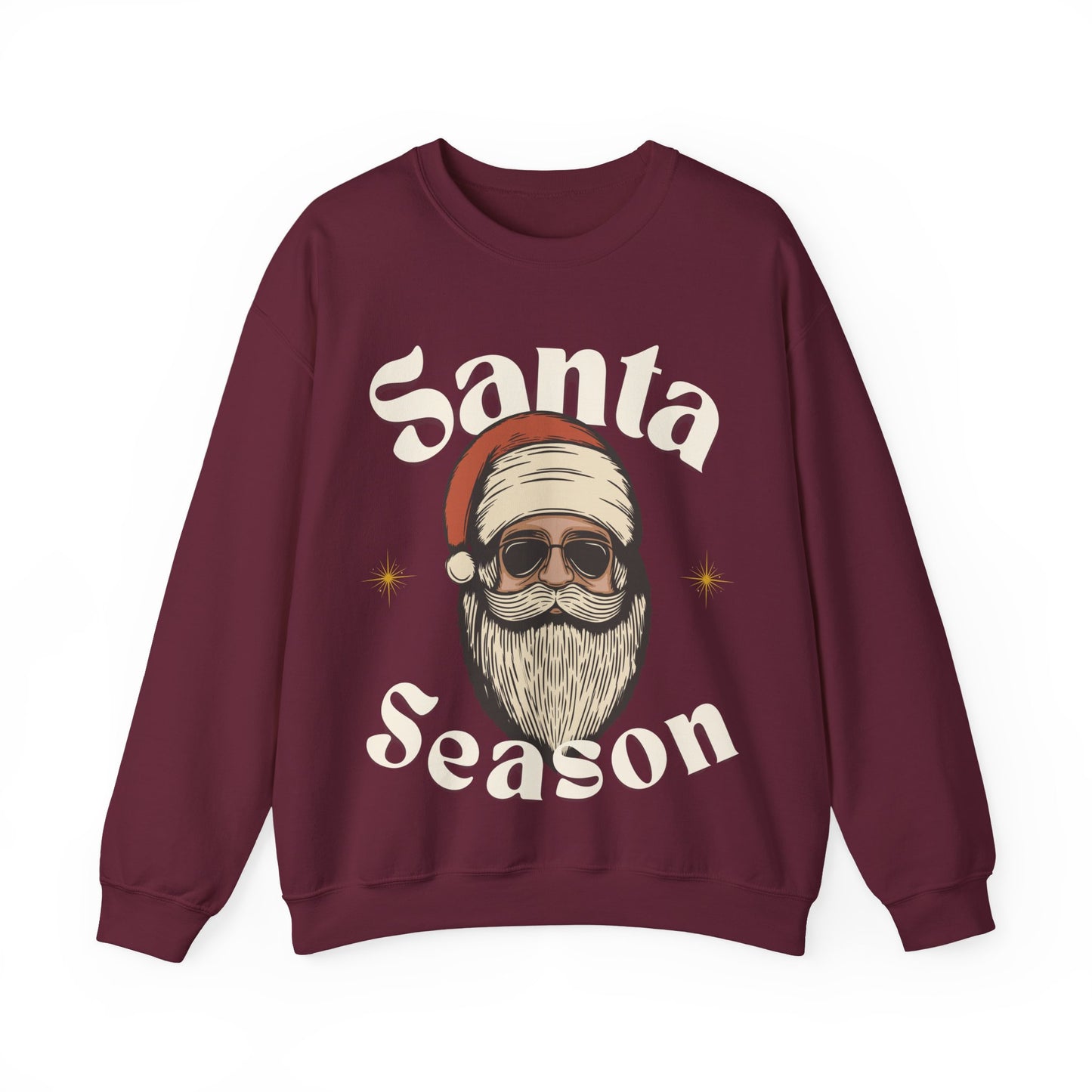 Santa Season Christmas pullover sweater Santa with sunglasses cool guy Santa hotsweettees Gildan sweater cotton cozy winter sweater womens gift for her free shipping holiday gear holiday gift made easy