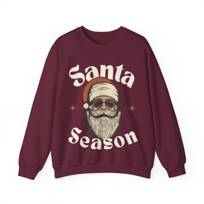 Santa Season Christmas pullover sweater Santa with sunglasses cool guy Santa hotsweettees Gildan sweater cotton cozy winter sweater womens gift for her free shipping holiday gear holiday gift made easy