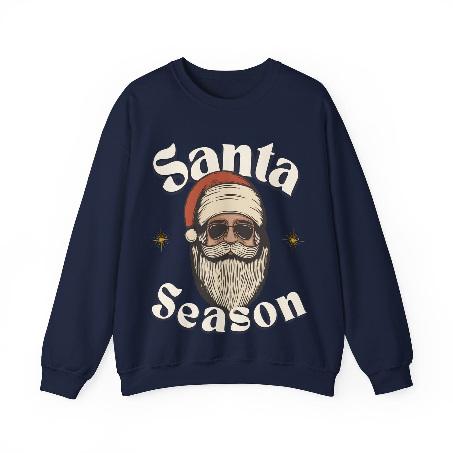 Santa Season Christmas pullover sweater Santa with sunglasses cool guy Santa hotsweettees Gildan sweater cotton cozy winter sweater womens gift for her free shipping holiday gear holiday gift made easy