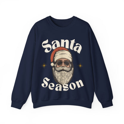 Santa Season Christmas pullover sweater Santa with sunglasses cool guy Santa hotsweettees Gildan sweater cotton cozy winter sweater womens gift for her free shipping holiday gear holiday gift made easy