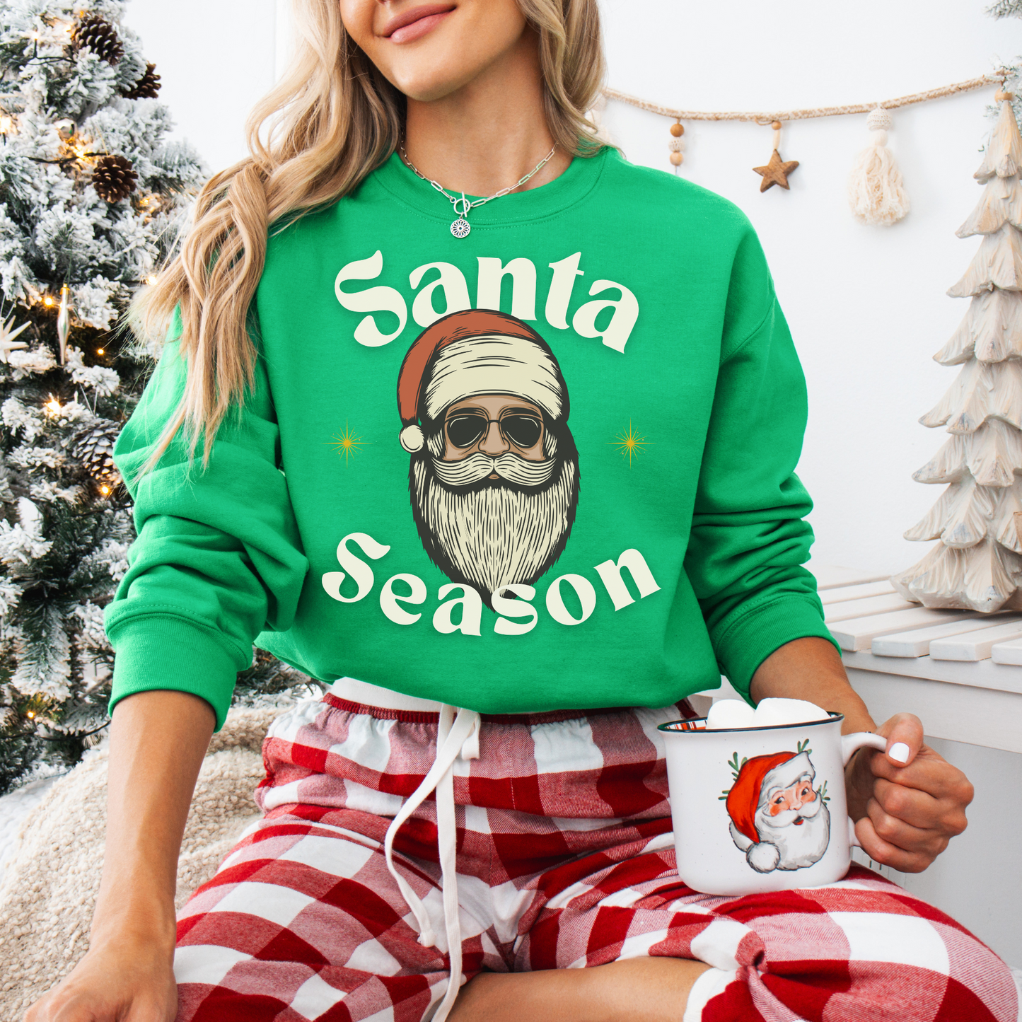 Holiday Vibes Santa Season Pullover Sweater Cool Guy Santa with Sunglasses