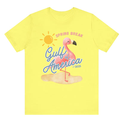 Spring break gulf of America t shirt pink flamingo beach sun shine Florida trump 2025 unisex t shirt hotsweettees pink shirt summer shirt birthday gift trump lovers gift spring break 2025 t shirt Florida summer patriotic women’s t shirt