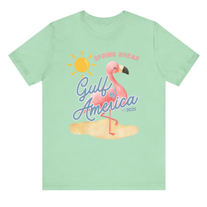 Spring break gulf of America t shirt pink flamingo beach sun shine Florida trump 2025 unisex t shirt hotsweettees pink shirt summer shirt birthday gift trump lovers gift spring break 2025 t shirt Florida summer patriotic women’s t shirt