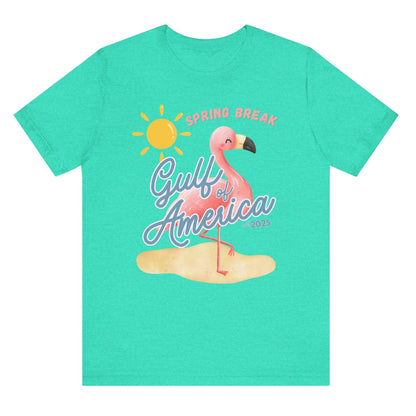 Spring break gulf of America t shirt pink flamingo beach sun shine Florida trump 2025 unisex t shirt hotsweettees pink shirt summer shirt birthday gift trump lovers gift spring break 2025 t shirt Florida summer patriotic women’s t shirt