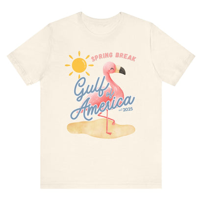 Spring break gulf of America t shirt pink flamingo beach sun shine Florida trump 2025 unisex t shirt hotsweettees pink shirt summer shirt birthday gift trump lovers gift spring break 2025 t shirt Florida summer patriotic women’s t shirt