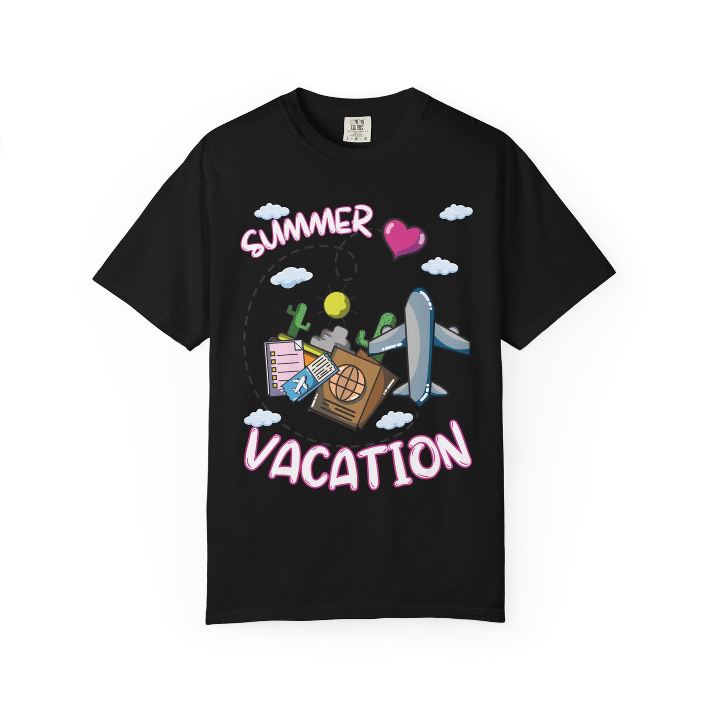 Summer vacation airplane pink heart comfort colors hot sweet tees free shipping beach vacay women t shirt birthday gift holiday vacation womens t shirt teacher summer black comfort colors free shipping