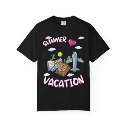 Summer vacation airplane pink heart comfort colors hot sweet tees free shipping beach vacay women t shirt birthday gift holiday vacation womens t shirt teacher summer black comfort colors free shipping
