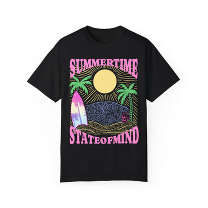 Summertime State of mind summer beach surfer palm tree hot sweet tees comfort colors Black
