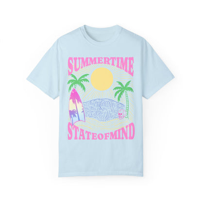 Summertime State of mind summer beach surfer palm tree hot sweet tees comfort colors Chambray
