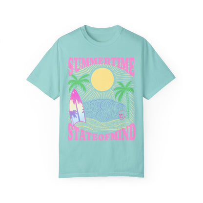 Summertime State of mind summer beach surfer palm tree hot sweet tees comfort colors Chalky mint