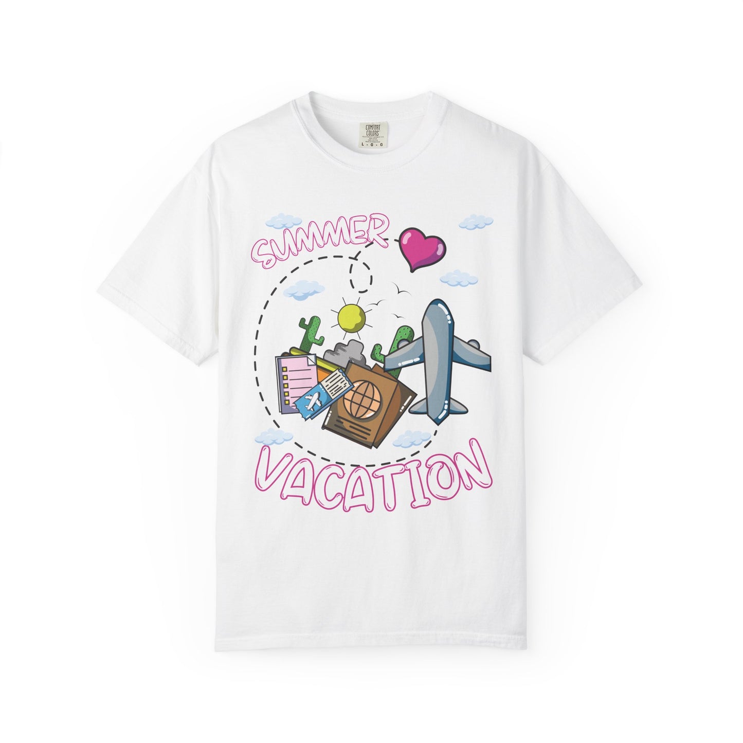 Summer vacation airplane pink heart comfort colors hot sweet tees free shipping beach vacay women t shirt birthday gift holiday vacation womens t shirt teacher summer melon comfort colors free shipping