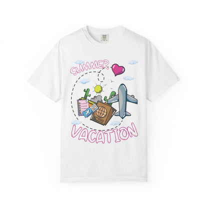 Summer vacation airplane pink heart comfort colors hot sweet tees free shipping beach vacay women t shirt birthday gift holiday vacation womens t shirt teacher summer melon comfort colors free shipping