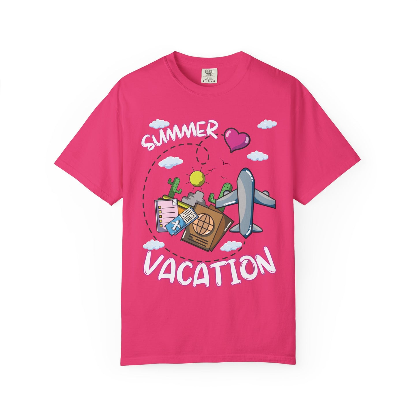 Summer vacation airplane pink heart comfort colors hot sweet tees free shipping beach vacay women t shirt birthday gift holiday  plane airplane travel suitcase desert clouds pink heart ticket to ride dream vacation women t shirt men t shirt kids t shirt vacation free shipping Crunch berry pink