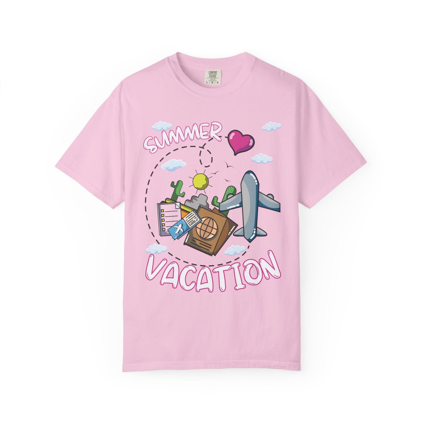 Summer vacation airplane pink heart comfort colors hot sweet tees free shipping beach vacay women t shirt birthday gift holiday  plane airplane travel suitcase desert clouds pink heart ticket to ride dream vacation women t shirt men t shirt kids t shirt vacation free shipping Pink blossom pink comfort colors ee