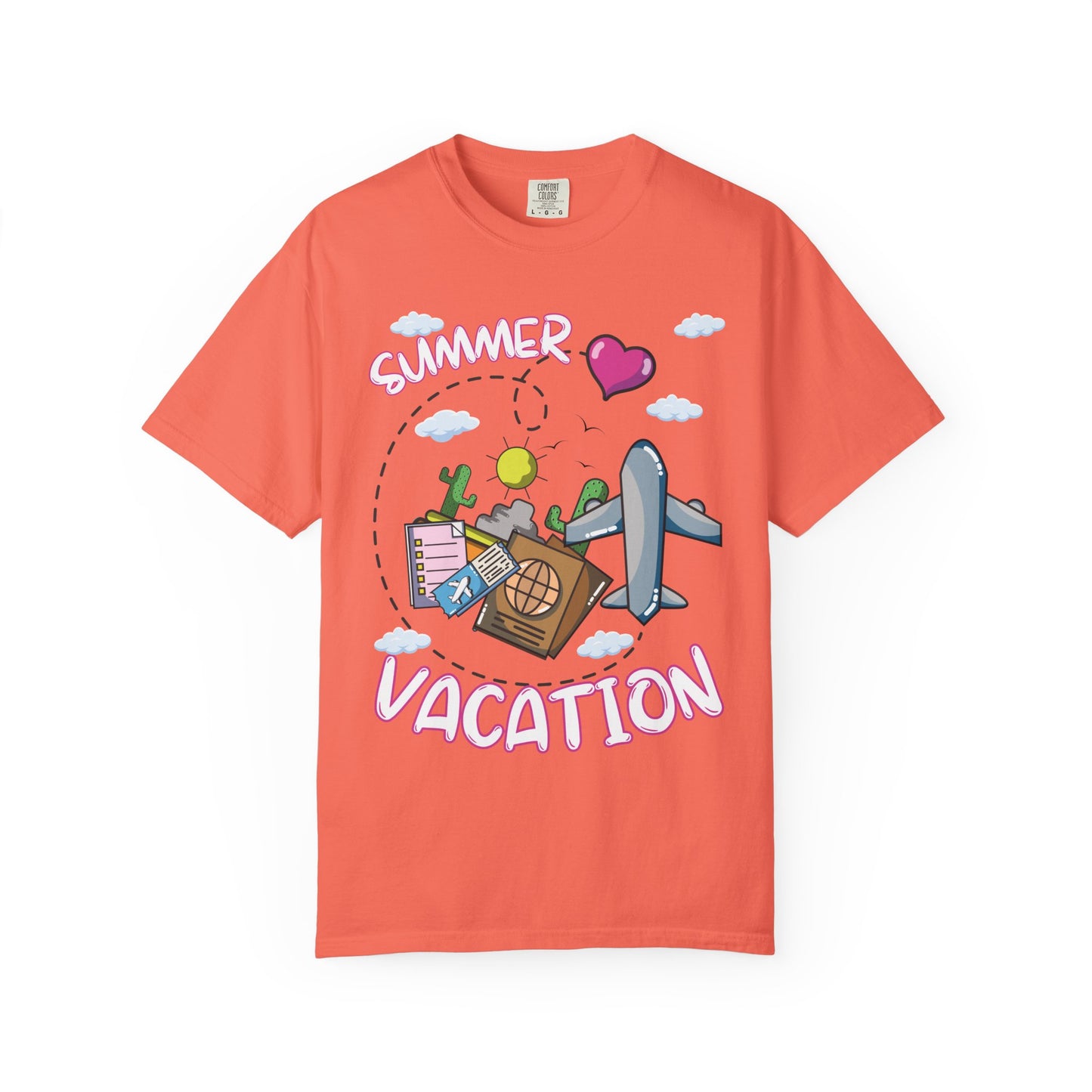 Summer vacation airplane pink heart comfort colors hot sweet tees free shipping beach vacay women t shirt birthday gift holiday  plane airplane travel suitcase desert clouds pink heart ticket to ride dream vacation women t shirt men t shirt kids t shirt vacation free shipping Melon