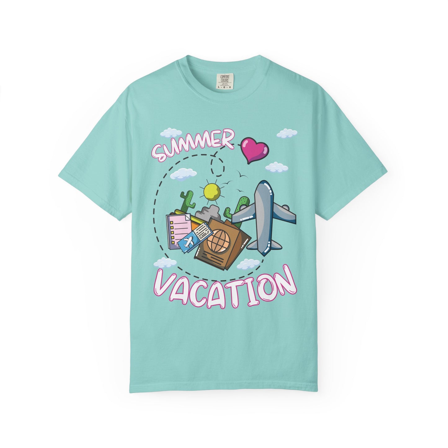 Summer vacation airplane pink heart comfort colors hot sweet tees free shipping beach vacay women t shirt birthday gift holiday  plane airplane travel suitcase desert clouds pink heart ticket to ride dream vacation women t shirt men t shirt kids t shirt vacation free shipping