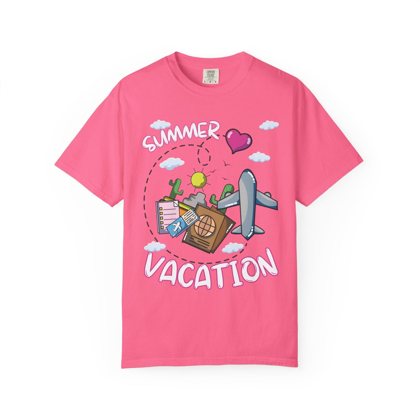 Summer vacation airplane pink heart comfort colors hot sweet tees free shipping beach vacay women t shirt birthday gift holiday  plane airplane travel suitcase desert clouds pink heart ticket to ride dream vacation women t shirt men t shirt kids t shirt vacation free shipping