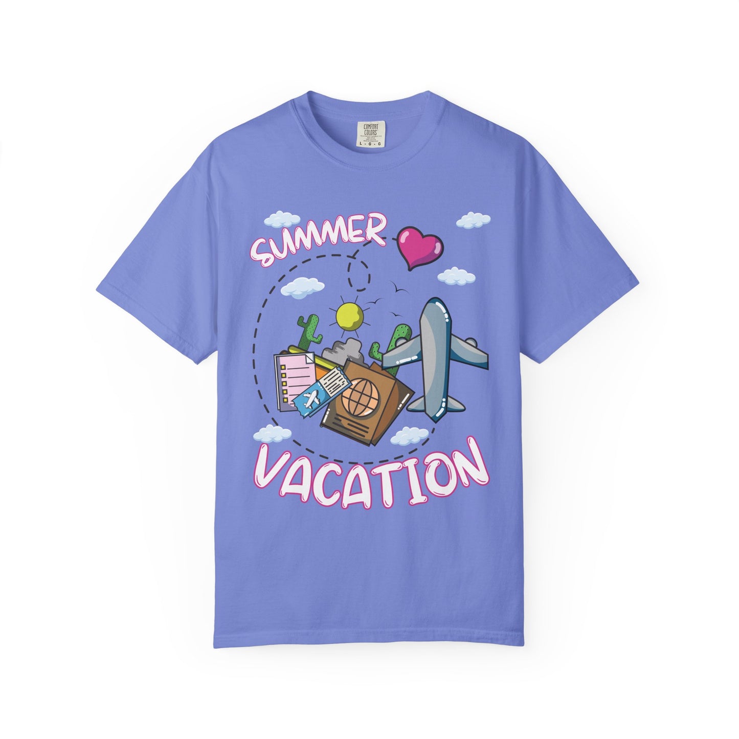 Summer vacation airplane pink heart comfort colors hot sweet tees free shipping beach vacay women t shirt birthday gift holiday  plane airplane travel suitcase desert clouds pink heart ticket to ride dream vacation women t shirt men t shirt kids t shirt vacation free shipping Purple violet