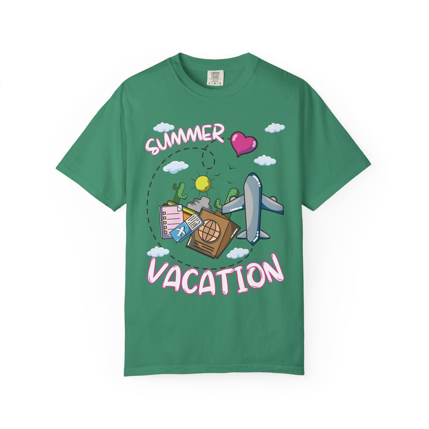 Summer vacation airplane pink heart comfort colors hot sweet tees free shipping beach vacay women t shirt birthday gift holiday  plane airplane travel suitcase desert clouds pink heart ticket to ride dream vacation women t shirt men t shirt kids t shirt vacation free shipping grass green comfort colors