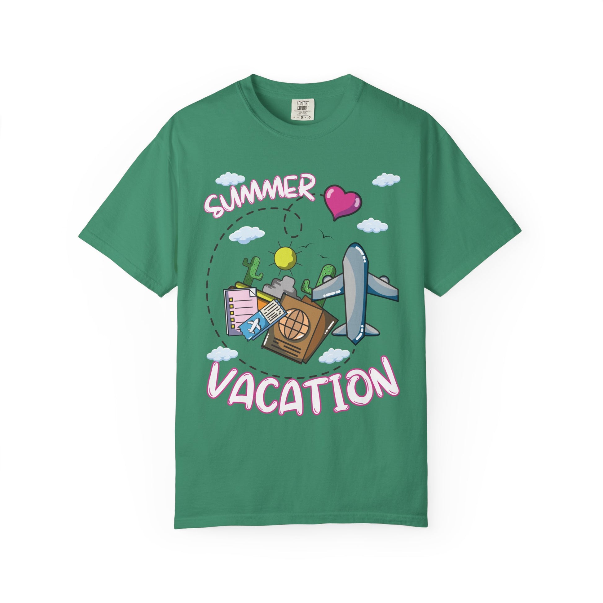 Summer vacation airplane pink heart comfort colors hot sweet tees free shipping beach vacay women t shirt birthday gift holiday  plane airplane travel suitcase desert clouds pink heart ticket to ride dream vacation women t shirt men t shirt kids t shirt vacation free shipping grass green comfort colors