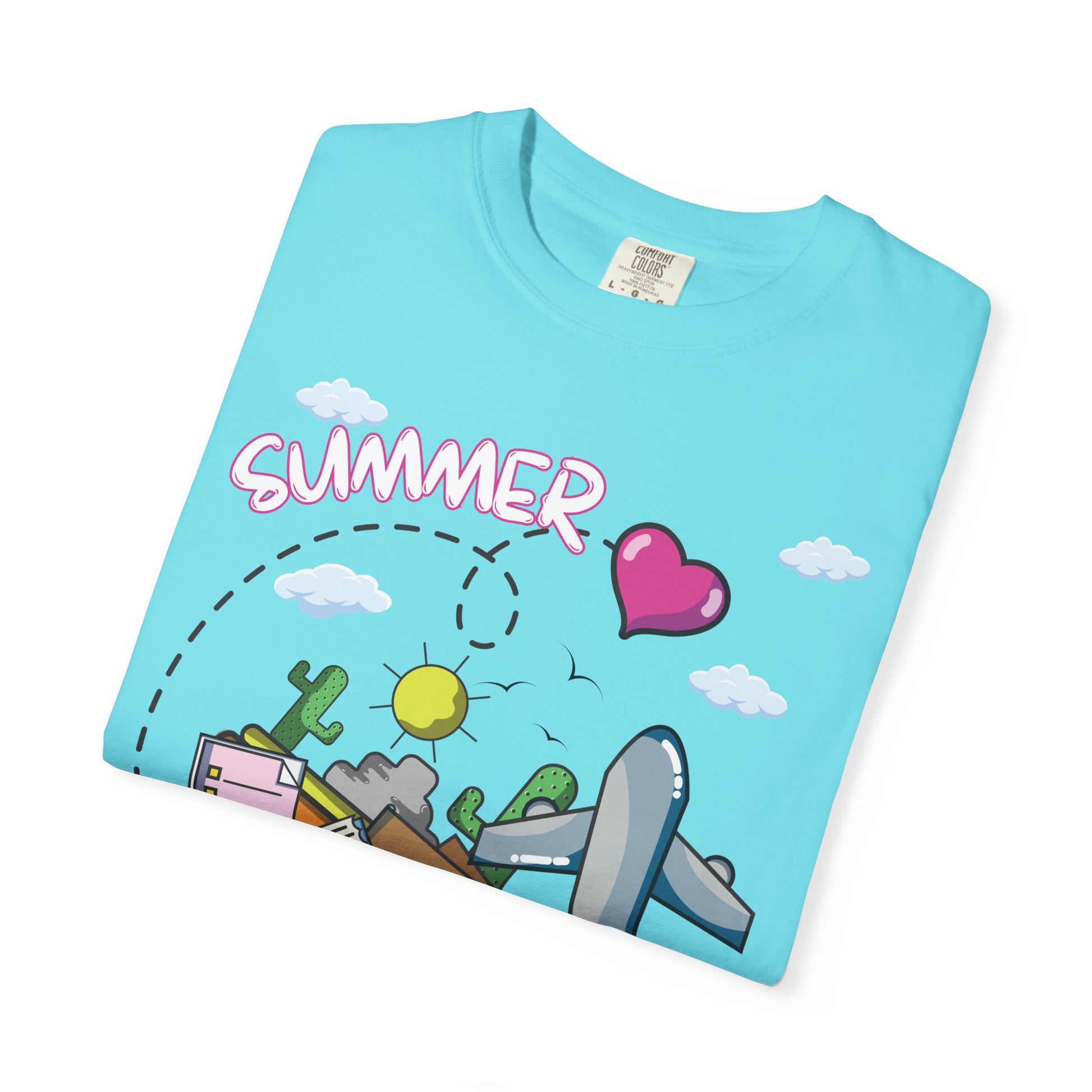 Summer vacation airplane pink heart comfort colors hot sweet tees free shipping beach vacay women t shirt birthday gift holiday  plane airplane travel suitcase desert clouds pink heart ticket to ride dream vacation women t shirt men t shirt kids t shirt vacation free shipping