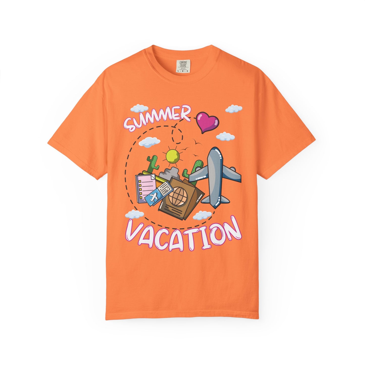 Summer vacation airplane pink heart comfort colors hot sweet tees free shipping beach vacay women t shirt birthday gift holiday vacation womens t shirt teacher summer melon comfort colors free shipping