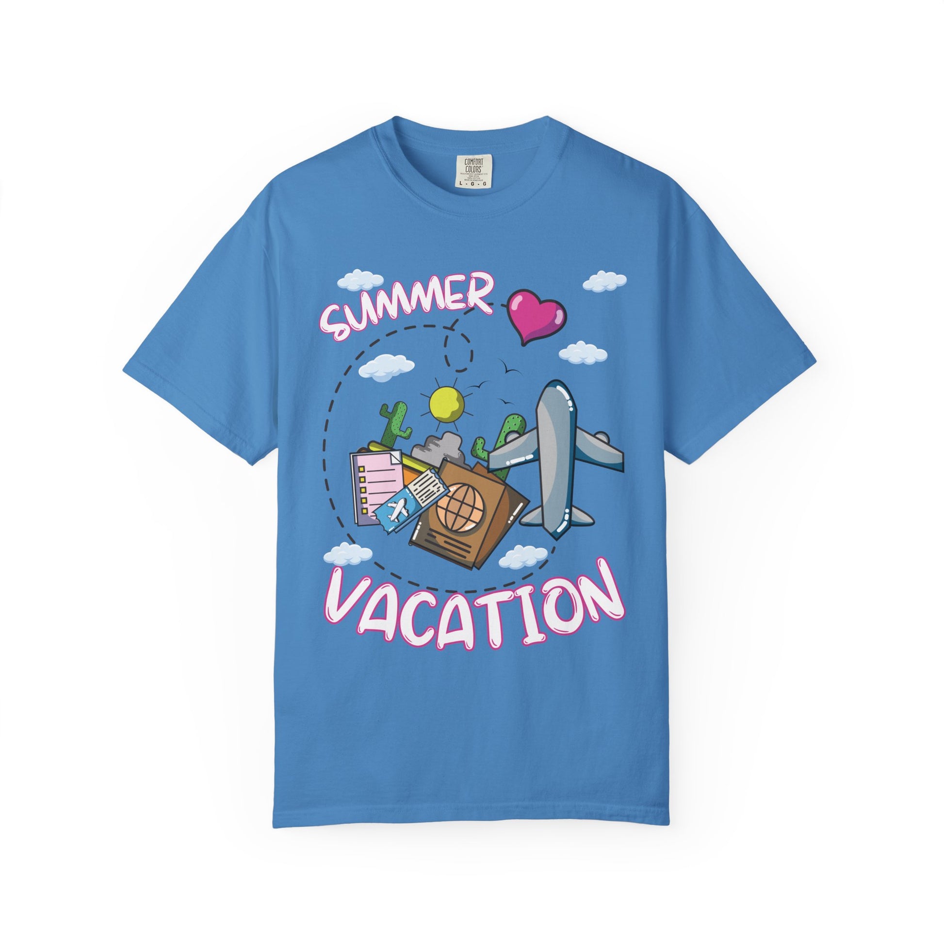 Summer vacation airplane pink heart comfort colors hot sweet tees free shipping beach vacay women t shirt birthday gift holiday  plane airplane travel suitcase desert clouds pink heart ticket to ride dream vacation women t shirt men t shirt kids t shirt vacation free shipping