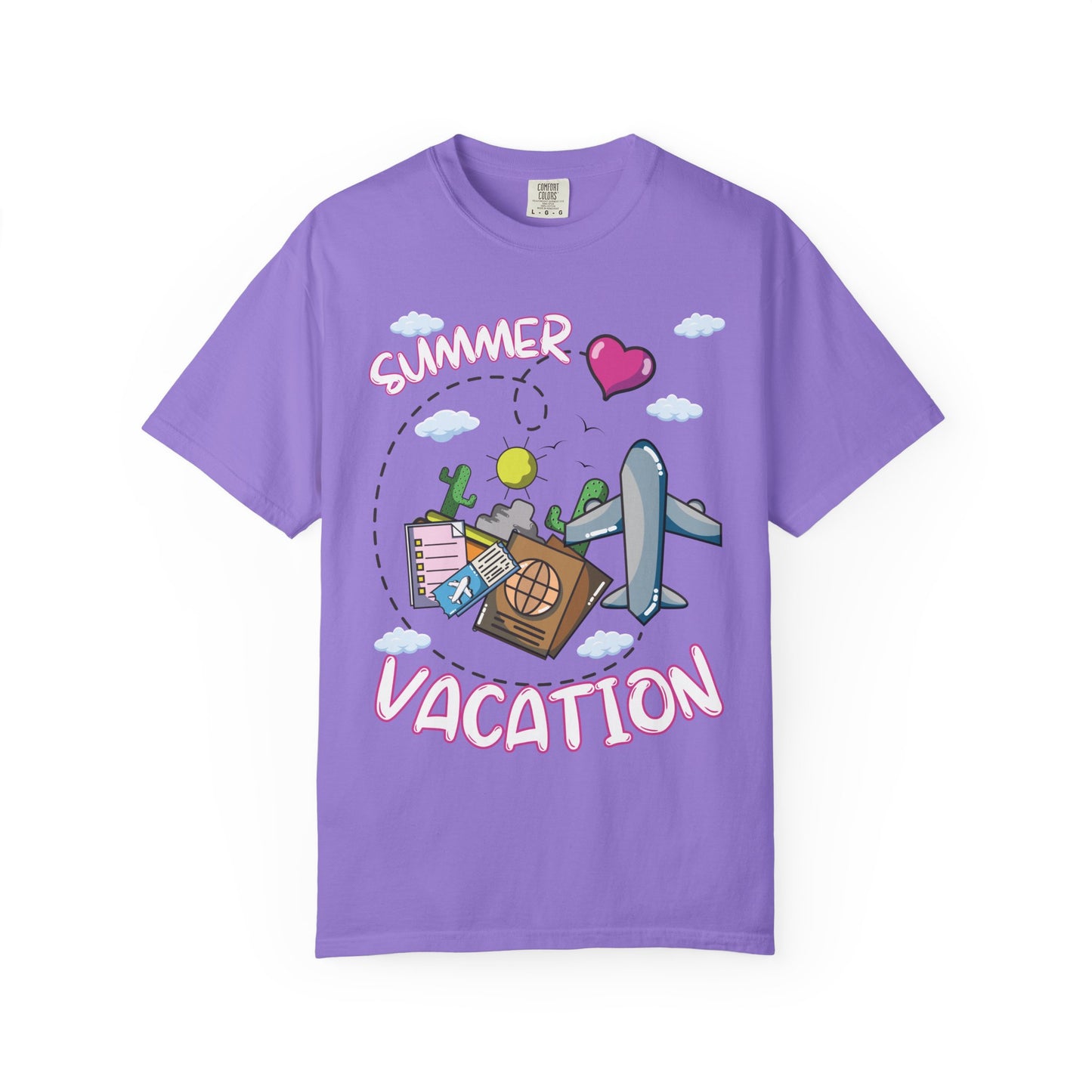 Summer vacation airplane pink heart comfort colors hot sweet tees free shipping beach vacay women t shirt birthday gift holiday  plane airplane travel suitcase desert clouds pink heart ticket to ride dream vacation women t shirt men t shirt kids t shirt vacation free shipping