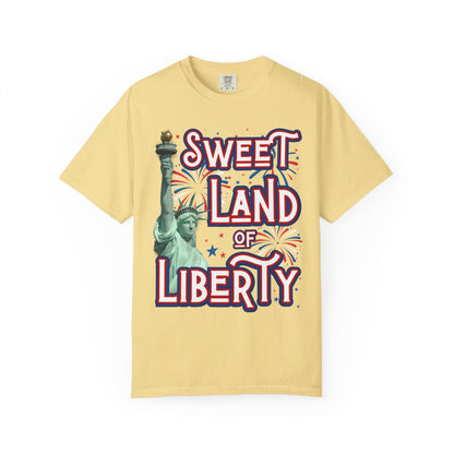 Sweet land of liberty comfort colors Statue of Liberty USA hot sweet tees free shipping patriotic USA america first birthday Father’s Day gift southern values trump 47 comfort colors t shirt tee women tee men tee Butter yellow