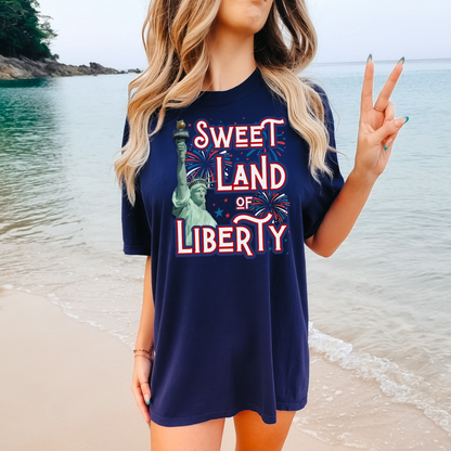 Sweet land of liberty comfort colors Statue of Liberty USA hot sweet tees free shipping patriotic USA america first birthday Father’s Day gift southern values trump 47 comfort colors t shirt tee women tee men tee true navy