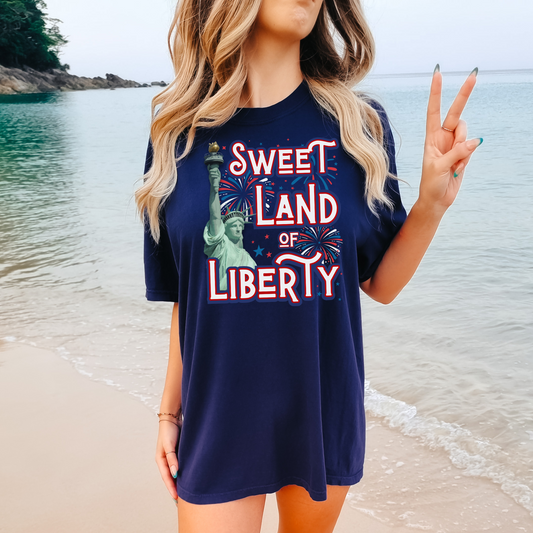 Sweet land of liberty comfort colors Statue of Liberty USA hot sweet tees free shipping patriotic USA america first birthday Father’s Day gift southern values trump 47 comfort colors t shirt tee women tee men tee true navy