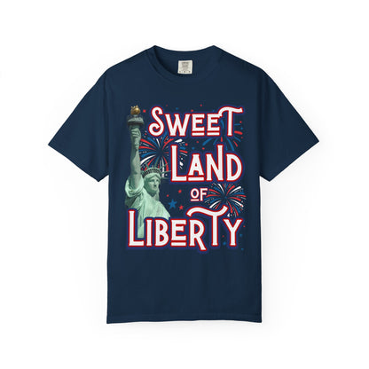 Sweet land of liberty comfort colors Statue of Liberty USA hot sweet tees free shipping patriotic USA america first birthday Father’s Day gift southern values trump 47 comfort colors t shirt tee women tee men tee True navy