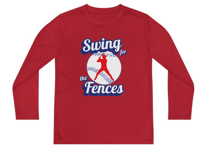 Swing for the fences unisex kids long sleeve t shirt hot sweet tees baseball theme sports shirt practice shirt baseball player little league free shipping birthday gift  moisture wicking practice shirt red