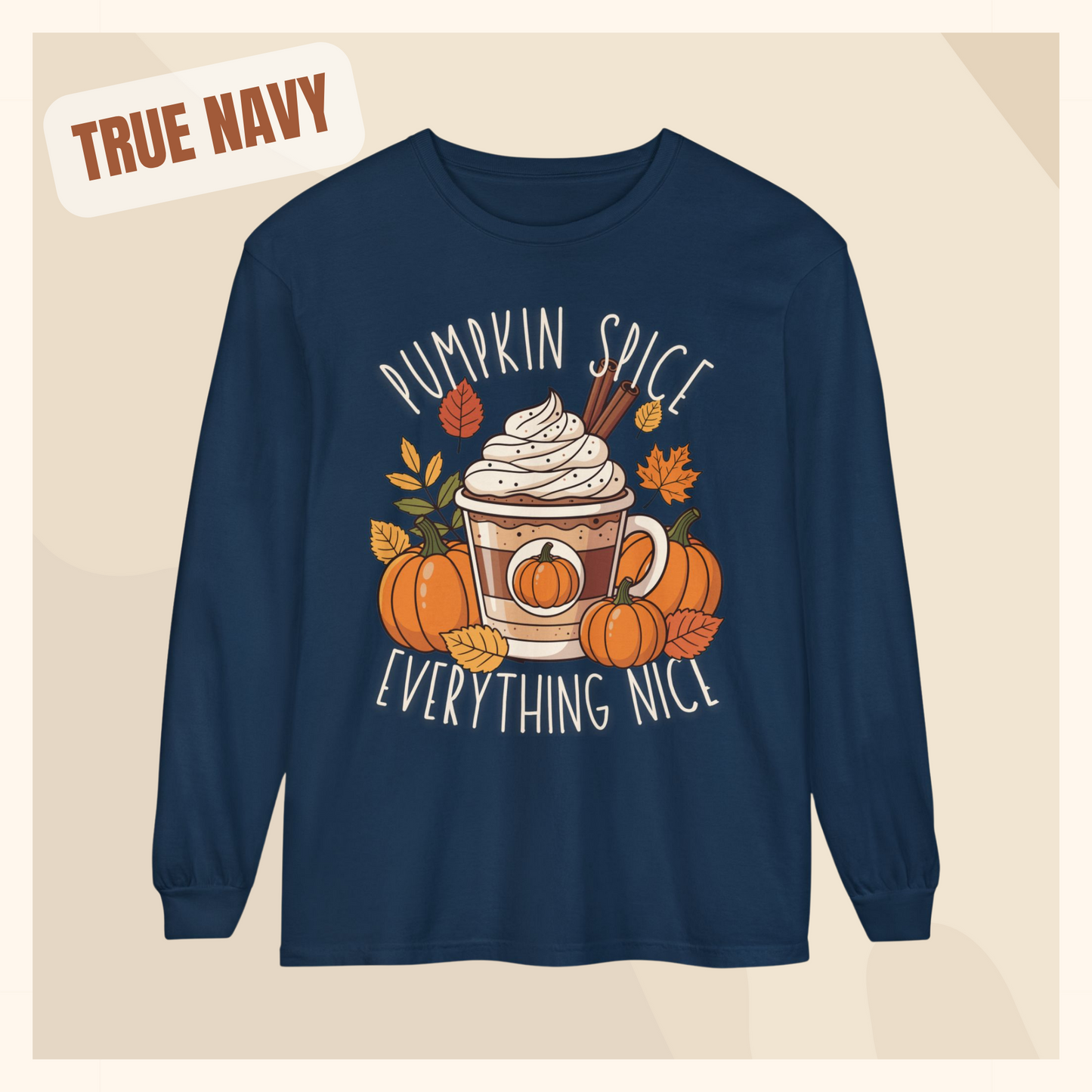 fall long sleeve pumpkin spice coffee autumn hotsweettees free shipping gift birthday women long sleeve fall long sleeve shirt cotton long sleeve comfort colors orange fall leaves pumpkins 