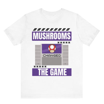 Mushrooms changed the game vintage video games psychedelics Mario Nintendo gamer shirt nostalgic gamer gift hot sweet tees free shipping 90s game lover gift 90s nostalgia gamer 90s bright color shirt Super Nintendo theme vintage video games 90s kids birthday gift gamer gift throwback Nintendo White