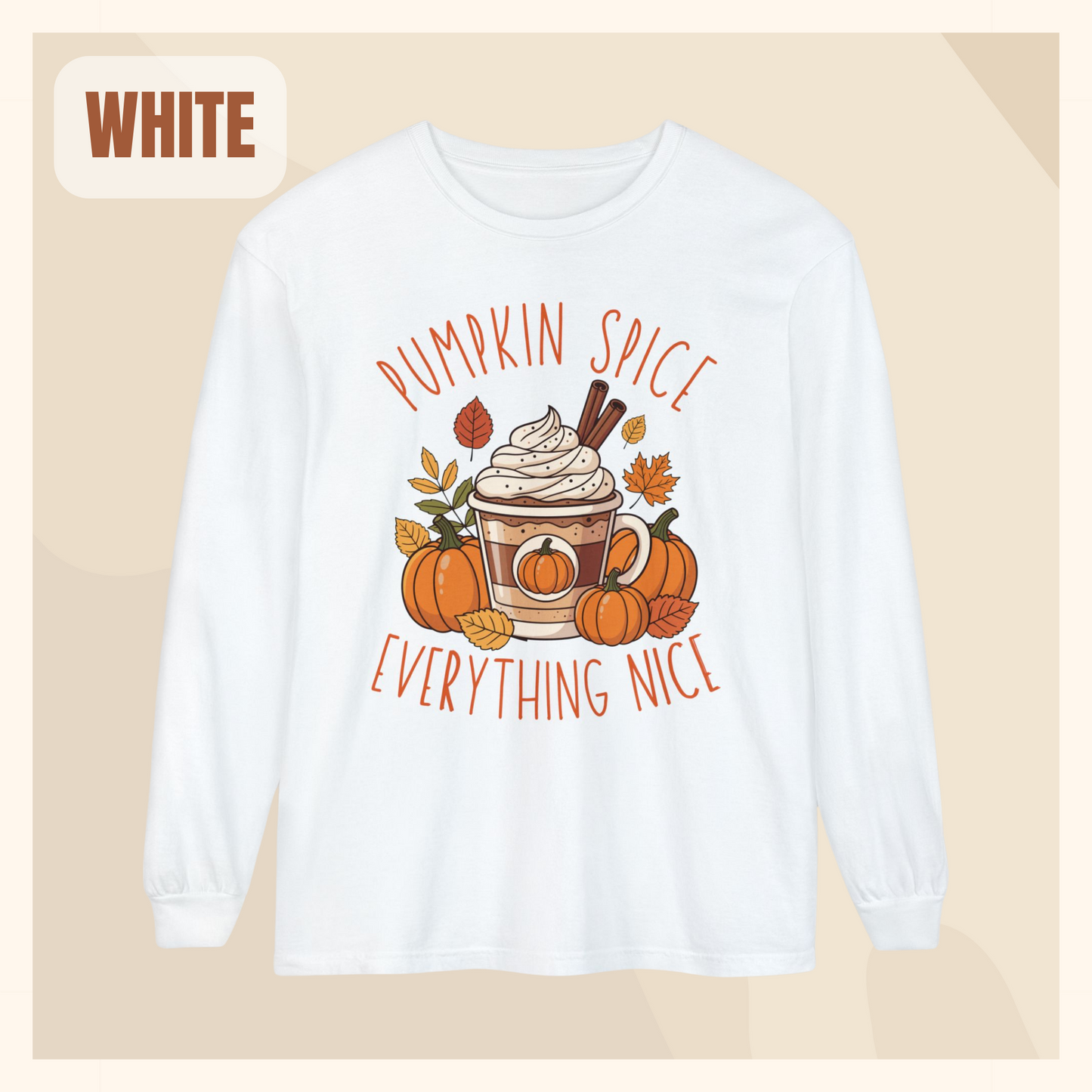 fall long sleeve pumpkin spice coffee autumn hotsweettees free shipping gift birthday women long sleeve fall long sleeve shirt cotton long sleeve comfort colors orange fall leaves pumpkins 