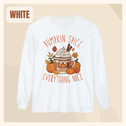 fall long sleeve pumpkin spice coffee autumn hotsweettees free shipping gift birthday women long sleeve fall long sleeve shirt cotton long sleeve comfort colors orange fall leaves pumpkins 