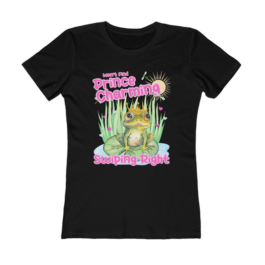 Won’t find Prince Charming swiping right womens t shirt dating apps single ladies birthday gift frog Prince pink hearts hotsweettees next level 3900 women’s tee Black watercooor frog pink hearts love theme dating Prince Charming frog free shipping birthday gift women’s T shirt cotton soft tshirt summer fun graphic T shirt graphic tee happy frog water lily lake creek amphibian 