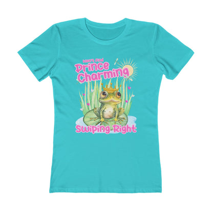Won’t find Prince Charming swiping right womens t shirt dating apps single ladies birthday gift frog Prince pink hearts hotsweettees next level 3900 women’s tee blue watercolor frog pink hearts love theme dating Prince Charming frog free shipping birthday gift women’s T shirt cotton soft tshirt summer fun graphic T shirt graphic tee happy frog water lily lake creek amphibian 