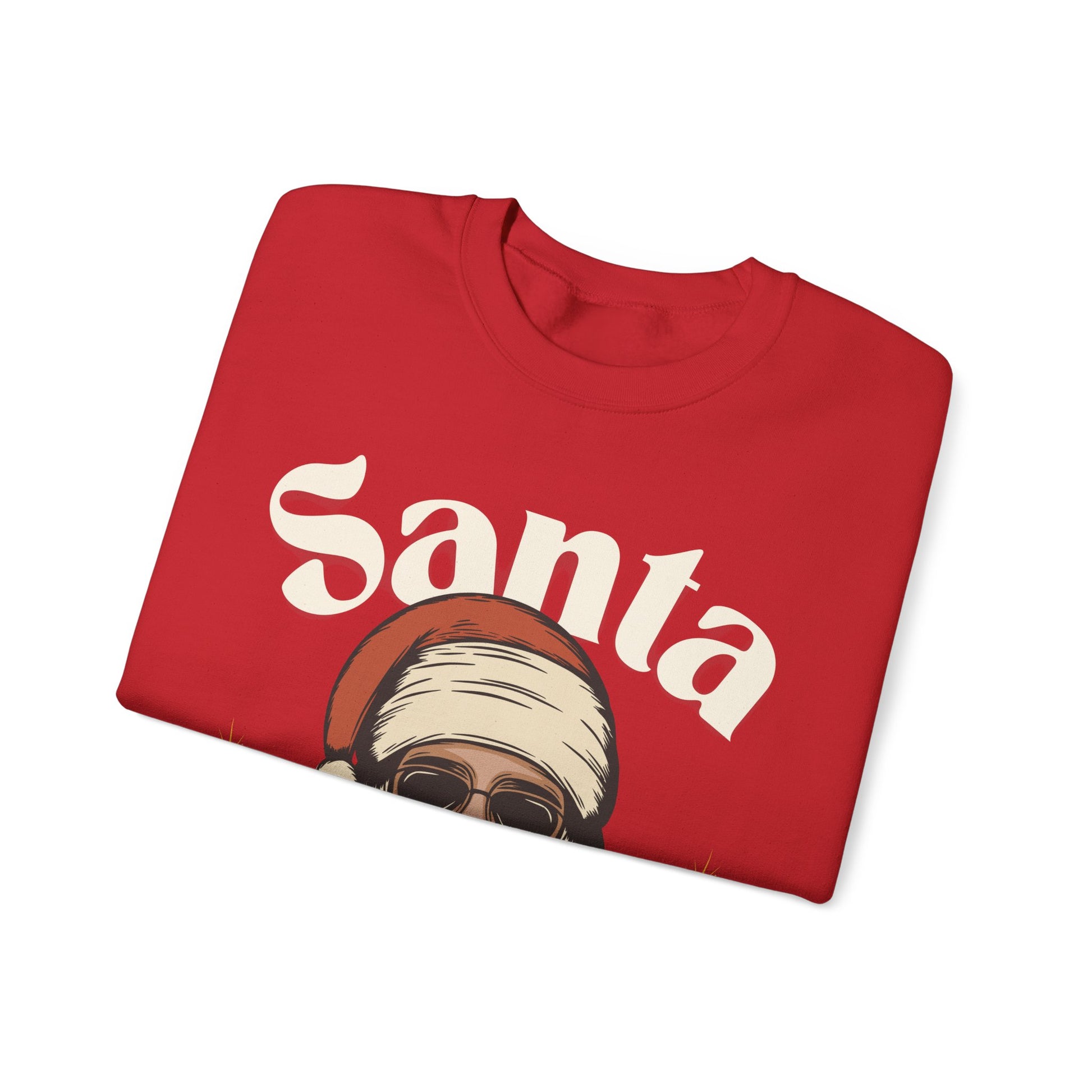 Santa Season Christmas pullover sweater Santa with sunglasses cool guy Santa hotsweettees Gildan sweater cotton cozy winter sweater womens gift for her free shipping holiday gear holiday gift made easy