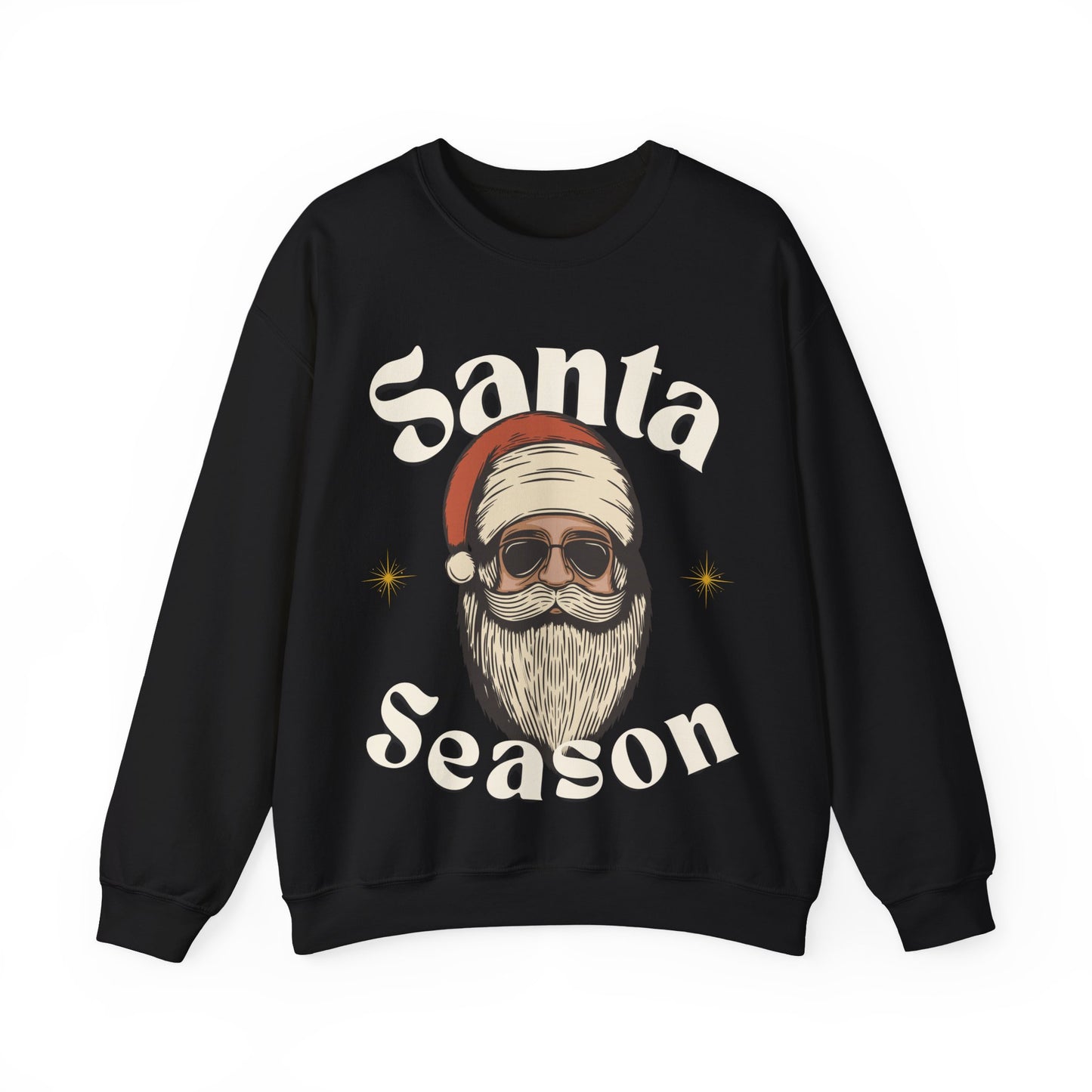 Santa Season Christmas pullover sweater Santa with sunglasses cool guy Santa hotsweettees Gildan sweater cotton cozy winter sweater womens gift for her free shipping holiday gear holiday gift made easy