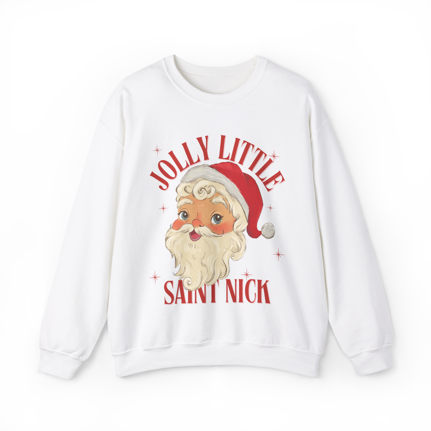 Christmas pullover sweater Santa jolly Saint Nick cotton sweater 
Jolly little Saint Nick Christmas pullover sweater Christmas themed gift Christmas sweater hotsweettees free shipping Santa themed sweater Santa Claus themed gift Santa sweater womens Santa sweater women’s Santa pullover Christmas gift 