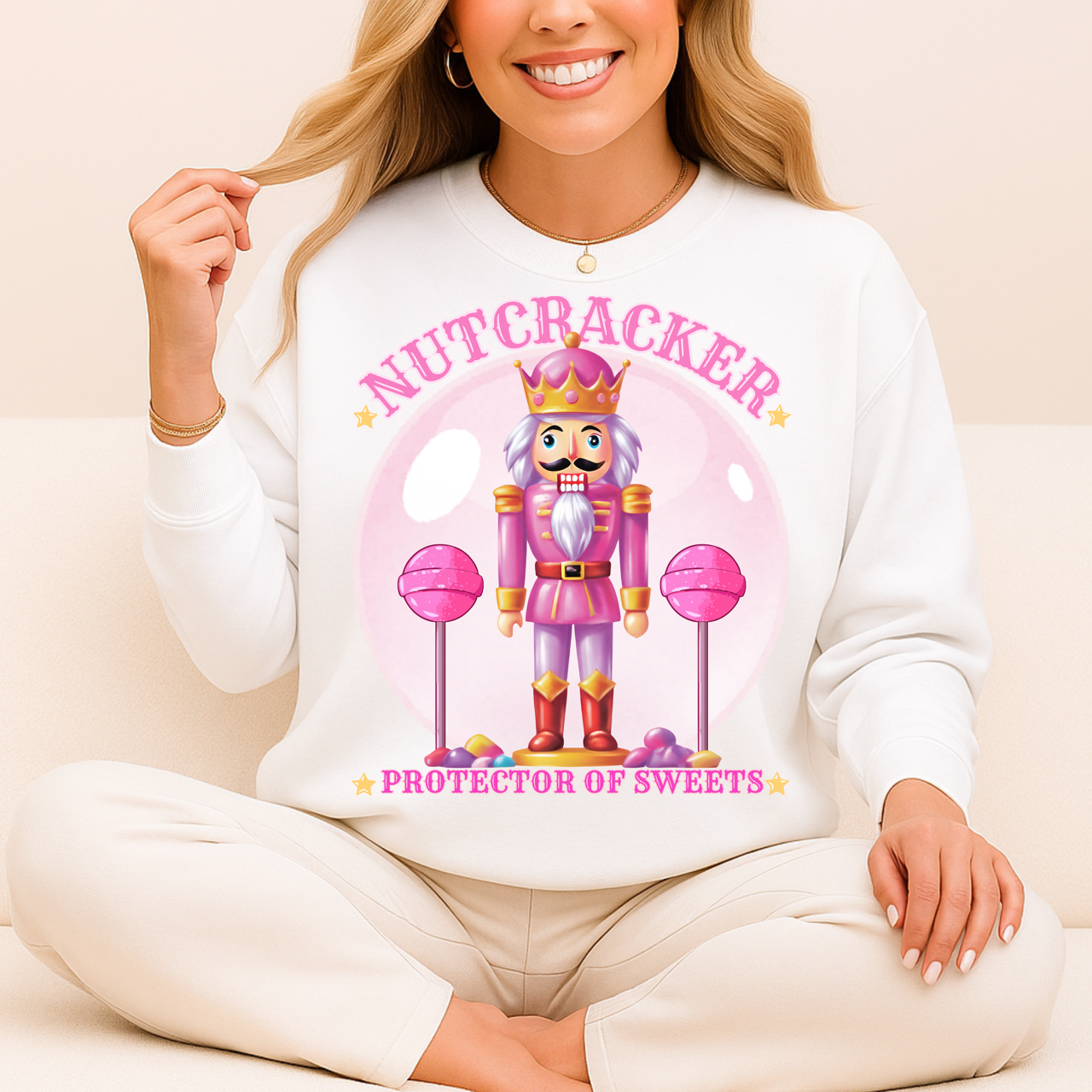 Christmas Nutcracker Sweater Protector of Sweets Pullover  
Holiday Nutcracker Design  
Cute Candy Themed Sweatshirt
Pink Nutcracker Cotton Sweater  
Festive Holiday Pullover  
Nutcracker Ballet Inspired Apparel  
Whimsical Christmas Sweatshirt  
USA Made Holiday Sweater  
Cozy Cotton Christmas Pullover  
Sweets Guardian Nutcracker Shirt  
Modern Nutcracker Graphic Tee  
Candy Land Holiday Wear  
Regal Nutcracker King Sweater  
Enchanted sweet candy Sweater hotsweettees free shipping